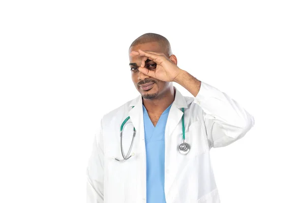 African Doctor Isolated White Backgroung — Stock Photo, Image