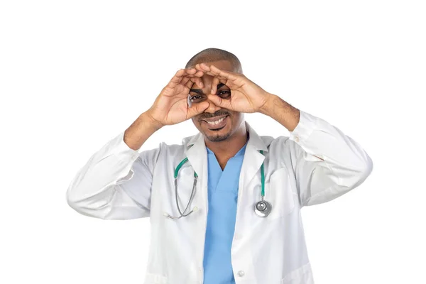 Médico Africano Aislado Fondo Blanco —  Fotos de Stock