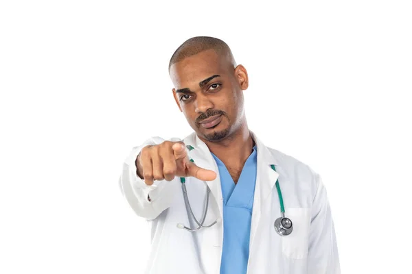 Dokter Afrika Terisolasi Pada Backgroung Putih — Stok Foto