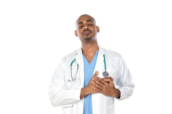Médico Africano Isolado Backgroung Branco — Fotografia de Stock