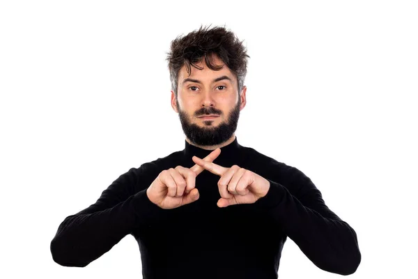 Jovem Preto Isolado Fundo Branco — Fotografia de Stock