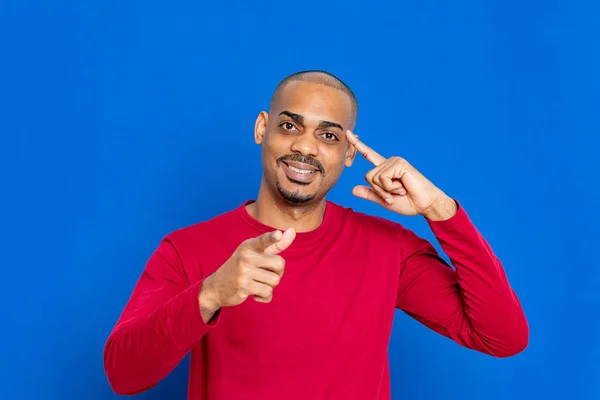 African Guy Red Jersey Blue Background — Stock Photo, Image