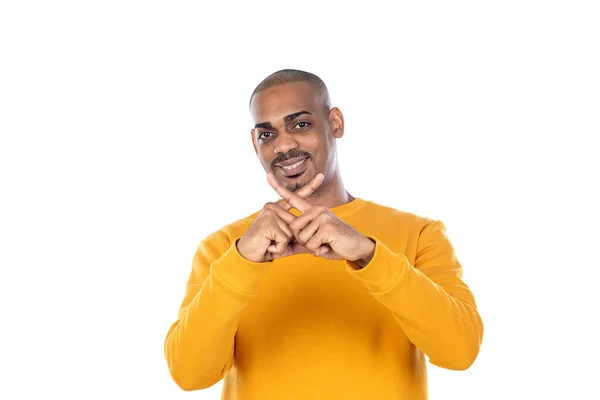 African Guy Yellow Shirt Isolated White Background — Stock Photo, Image