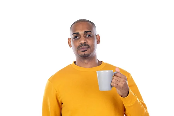 African Guy Yellow Shirt Isolated White Background — Stock Photo, Image