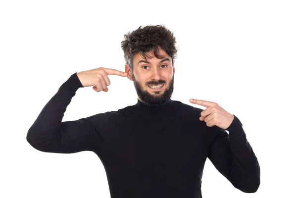 Young Man Black Isolated White Background — Stock Photo, Image