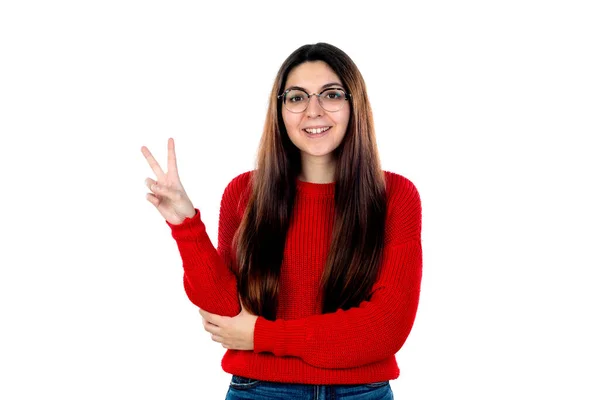 Chica Morena Con Gafas Aisladas Sobre Fondo Blanco — Foto de Stock