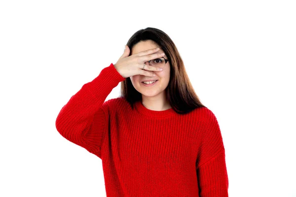 Bruna Ragazza Con Gli Occhiali Isolati Uno Sfondo Bianco — Foto Stock