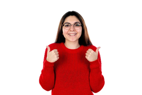 Brünette Mädchen Mit Brille Isoliert Auf Weißem Hintergrund — Stockfoto