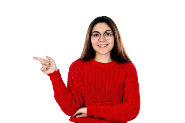 Brunette Girl Glasses Isolated White Background — Stock Photo, Image