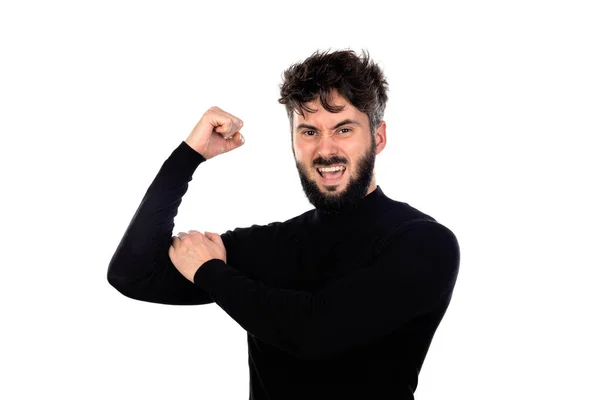 Young Man Black Isolated White Background — Stock Photo, Image