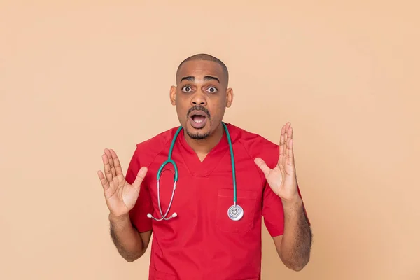 Surprised African Doctor Orange Background — Stock Photo, Image