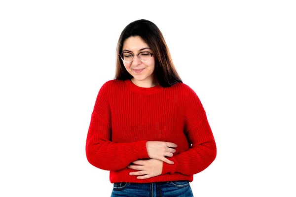 Chica Morena Con Gafas Aisladas Sobre Fondo Blanco —  Fotos de Stock