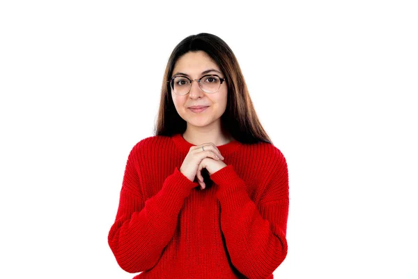 Brunette Girl Glasses Isolated White Background — Stock Photo, Image