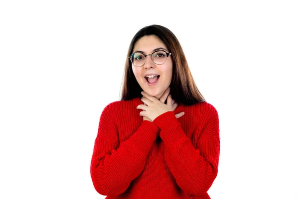 Brunette Girl Glasses Isolated White Background — Stock Photo, Image