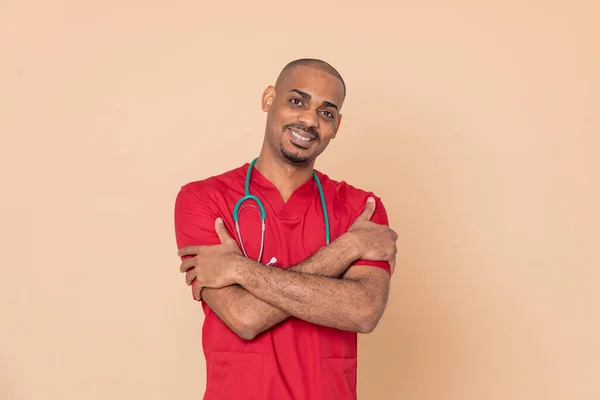 Friendly African Doctor Yellow Background — Stock Photo, Image