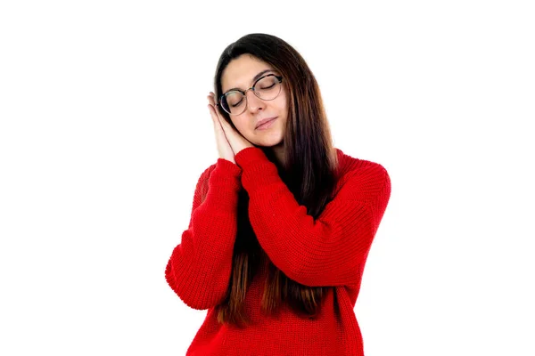 Chica Morena Con Gafas Aisladas Sobre Fondo Blanco —  Fotos de Stock