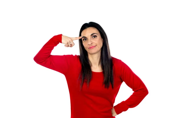 Aantrekkelijke Brunette Vrouw Geïsoleerd Een Witte Achtergrond — Stockfoto