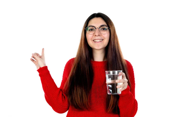 Brunette Fille Avec Des Lunettes Isolées Sur Fond Blanc — Photo