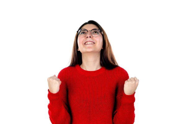 Chica Morena Con Gafas Aisladas Sobre Fondo Blanco —  Fotos de Stock