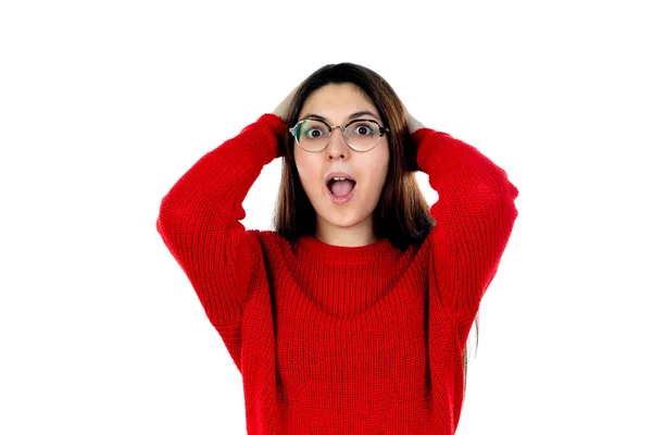 Chica Morena Con Gafas Aisladas Sobre Fondo Blanco —  Fotos de Stock