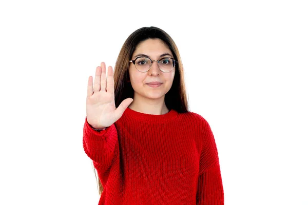 Brunette Meisje Met Bril Geïsoleerd Een Witte Achtergrond — Stockfoto