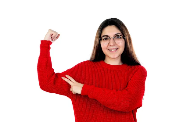 Brunette Meisje Met Bril Geïsoleerd Een Witte Achtergrond — Stockfoto