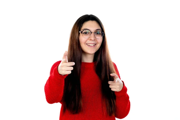 Chica Morena Con Gafas Aisladas Sobre Fondo Blanco — Foto de Stock