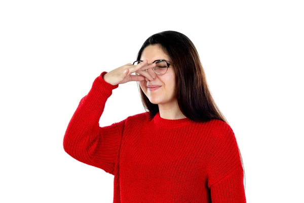 Brünette Mädchen Mit Brille Isoliert Auf Weißem Hintergrund — Stockfoto