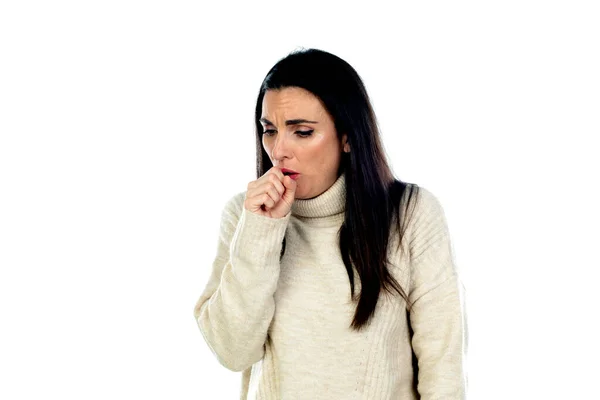 Aantrekkelijke Brunette Vrouw Geïsoleerd Een Witte Achtergrond — Stockfoto