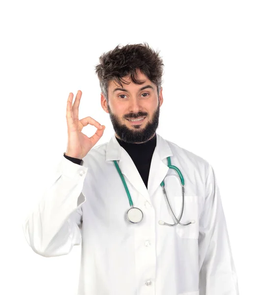 Doctor Vistiendo Una Bata Laboratorio Aislada Sobre Fondo Blanco — Foto de Stock