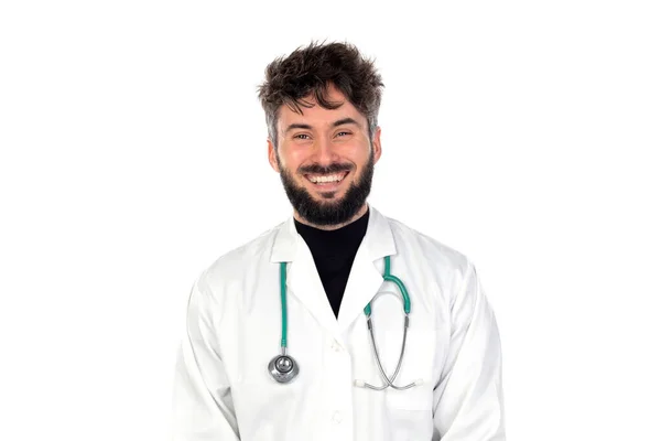 Doctor Wearing Lab Coat Isolated White Background — Stock Photo, Image