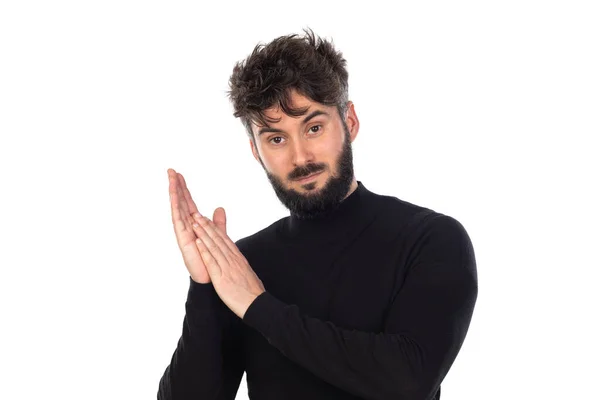 Young Man Black Isolated White Background — Stock Photo, Image