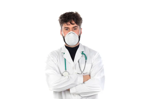 Doctor Wearing Lab Coat Isolated White Background — Stock Photo, Image