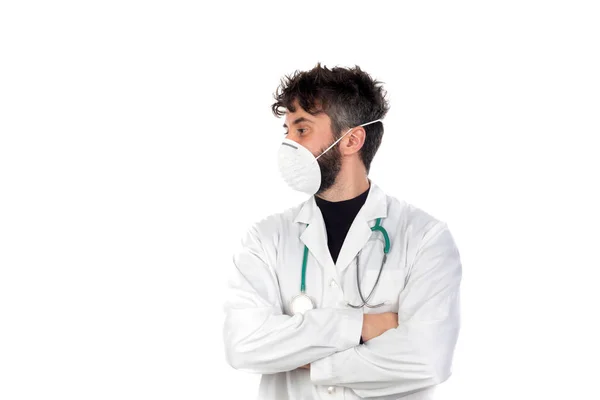 Doctor Wearing Lab Coat Isolated White Background — Stock Photo, Image