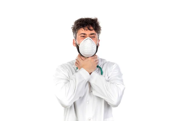 Doktor Nosí Laboratorní Plášť Izolovaný Bílém Pozadí — Stock fotografie