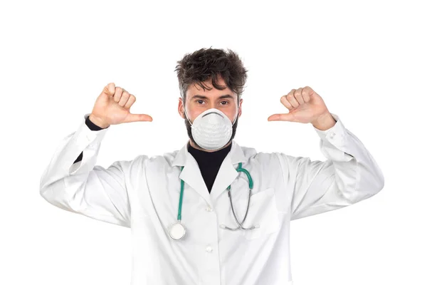 Beyaz Arka Planda Izole Edilmiş Laboratuvar Önlüğü Giyen Bir Doktor — Stok fotoğraf