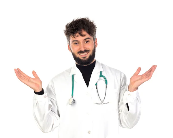 Doctor Wearing Lab Coat Isolated White Background — Stock Photo, Image