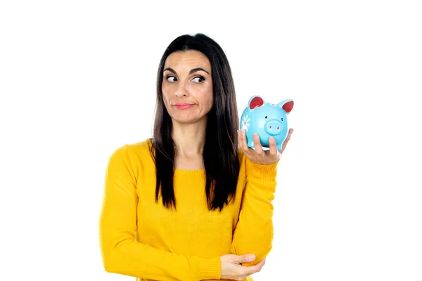 Attractive Brunette Woman Isolated White Background — Stock Photo, Image