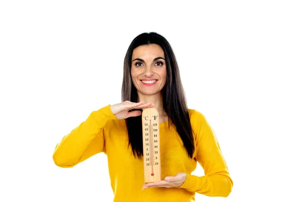 Belle Femme Brune Isolée Sur Fond Blanc — Photo