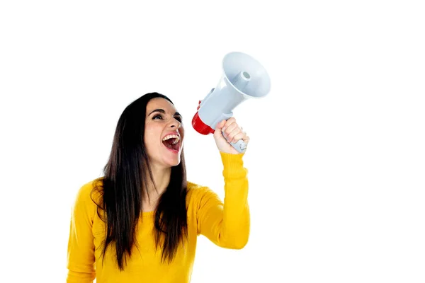 Aantrekkelijke Brunette Vrouw Geïsoleerd Een Witte Achtergrond — Stockfoto