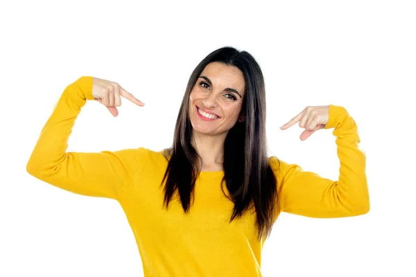 Belle Femme Brune Isolée Sur Fond Blanc — Photo