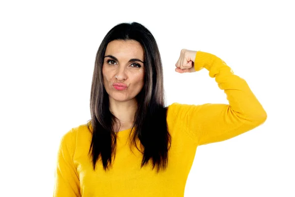 Attractive Brunette Woman Isolated White Background — Stock Photo, Image