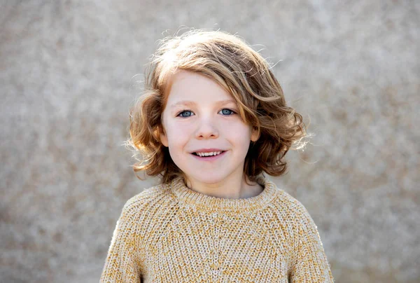 Happy Blond Child Long Hair Looking Camera — Stock Photo, Image