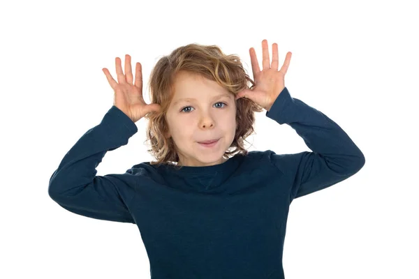 Garçon Drôle Avec Les Cheveux Longs Isolés Sur Fond Blanc — Photo