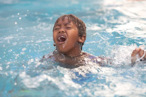 Little African Child Enjoying Summer Pool — Stock Photo, Image