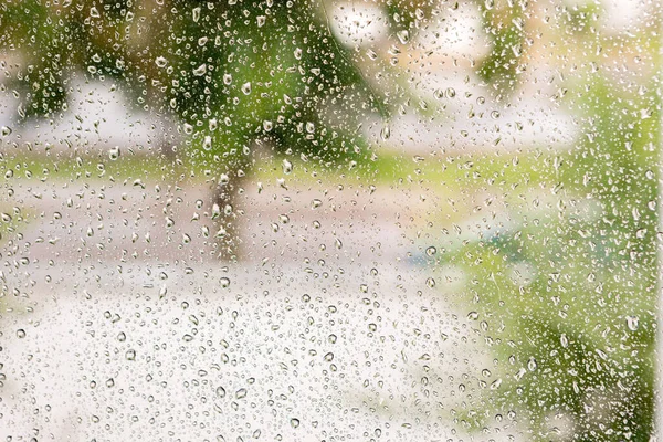 Cristal Con Gotas Agua Lluvia Cerca — Foto de Stock