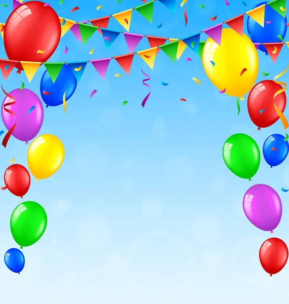 Fond d'anniversaire avec ballons et confettis — Image vectorielle