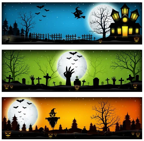 Three Halloween Banners — Stock Vector