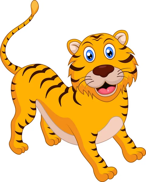 Niedlicher Tiger Cartoon Auf Weißem Hintergrund — Stockvektor