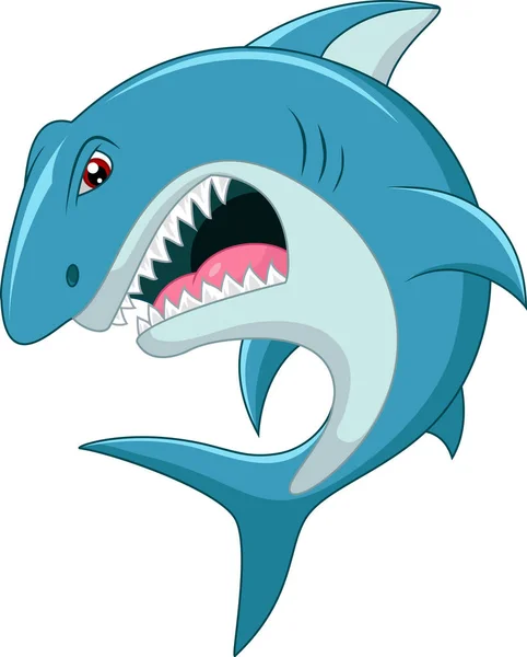 Rozzlobený Žralok Kreslený Bílém Pozadí — Stockový vektor